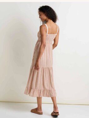 Toad&Co taj Hemp Tiered Striped Maxi Dress in Salt Dobby, XS, NWT!